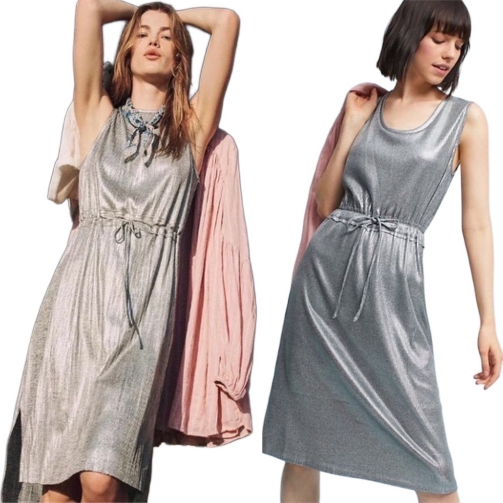 Dolan Left Coast by Anthropologie Silver Metallic Knit Dress Size Small Corpcore